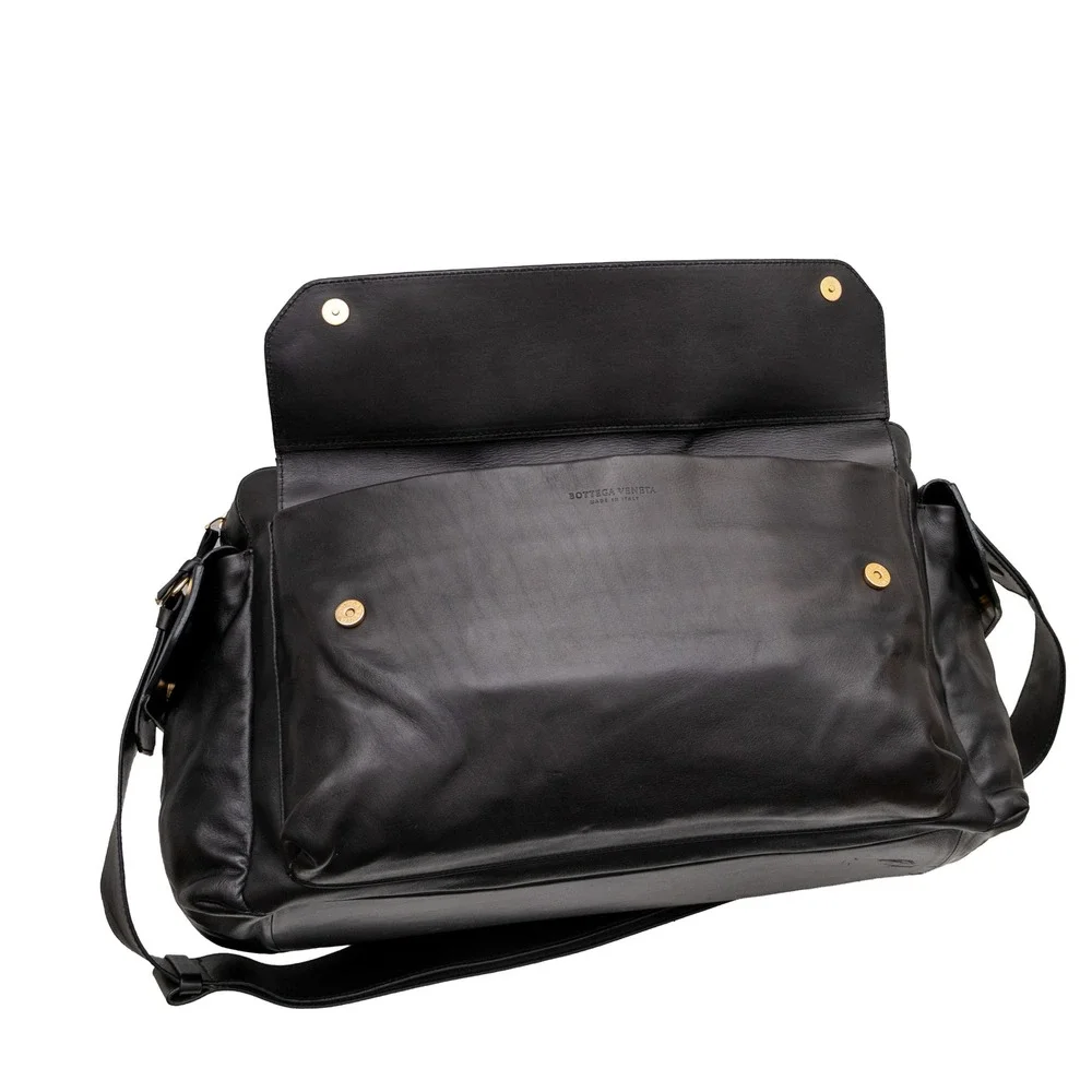 Vntg 1990s Bottega Veneta Dark Brown Leather Multi Pocket Messenger Shoulder Bag